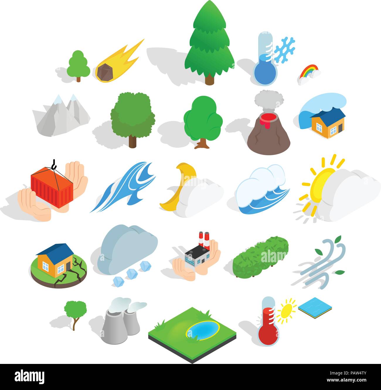 Afflizione set di icone, stile isometrico Illustrazione Vettoriale