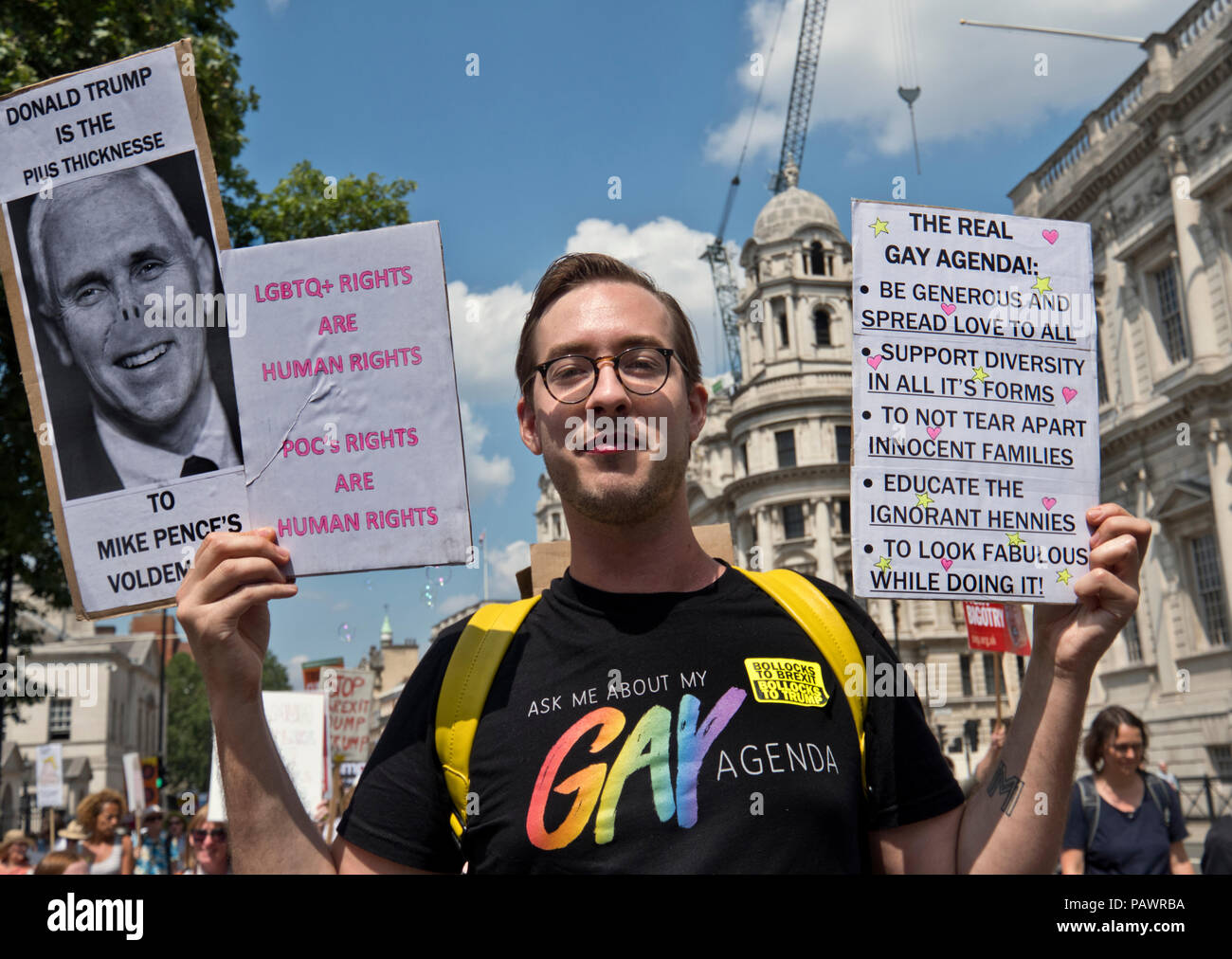 Anti Trump protesta durante la sua visita a Londra. Il centro di Londra del 13 luglio 2018 Foto Stock