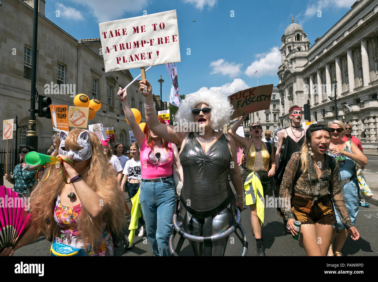 Anti Trump protesta durante la sua visita a Londra. Il centro di Londra del 13 luglio 2018 Foto Stock