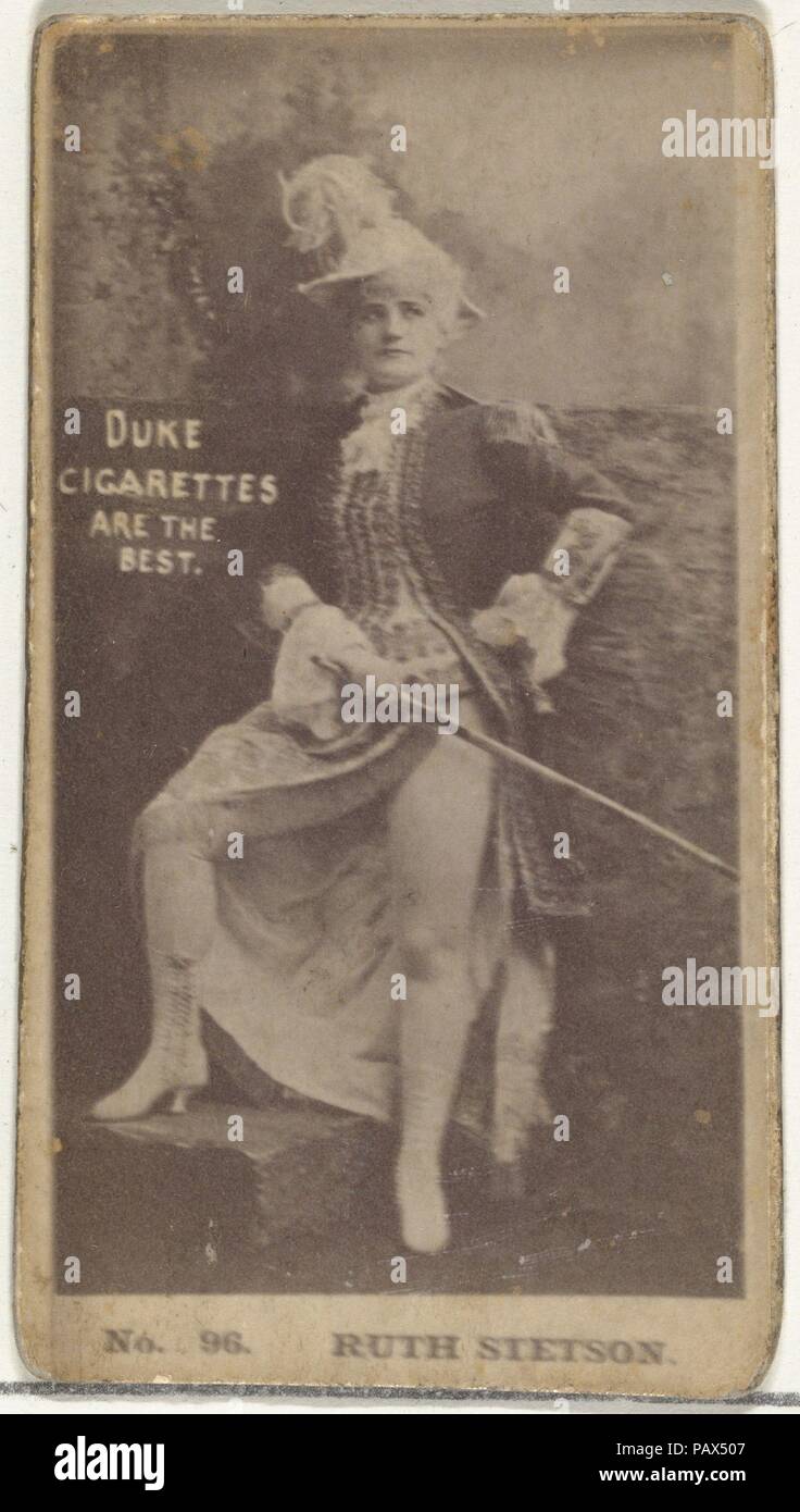 Numero di carta di credito 96, Ruth Stetson, da attori e attrici serie (N145-6) rilasciato dal duca figli & Co. per promuovere il Duca di sigarette. Dimensioni: foglio: 2 11/16 × 1 3/8 in. (6,8 × 3,5 cm). Editore: Rilasciato da W. Duca, figli & Co. (New York e Durham, N.C.). Data: 1880. Scambio di carte dal set "Attori e attrici' (N145-6), pubblicato nel 1880 da W. Duca figli & Co. per promuovere il Duca di sigarette. Ci sono otto sottoinsiemi di N145 series. Vari sottoinsiemi sport diversi disegni carta e anche promuovere diverse marche di tabacco rappresentato da W. Duca figli & Company. Questa scheda è dal sesto subse Foto Stock