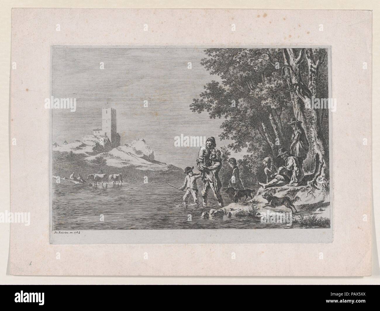 Le figure che attraversa un fiume. Artista: Johann Georg Primavesi (tedesco, Heidelberg 1776-1855 Kassel); Dopo Jean Jacques de Boissieu (francese, Lione Lione 1736-1810). Dimensioni: foglio: 6 5/16 x 9 1/16 in. (16 × 23 cm). Data: 1807. Museo: Metropolitan Museum of Art di New York, Stati Uniti d'America. Foto Stock