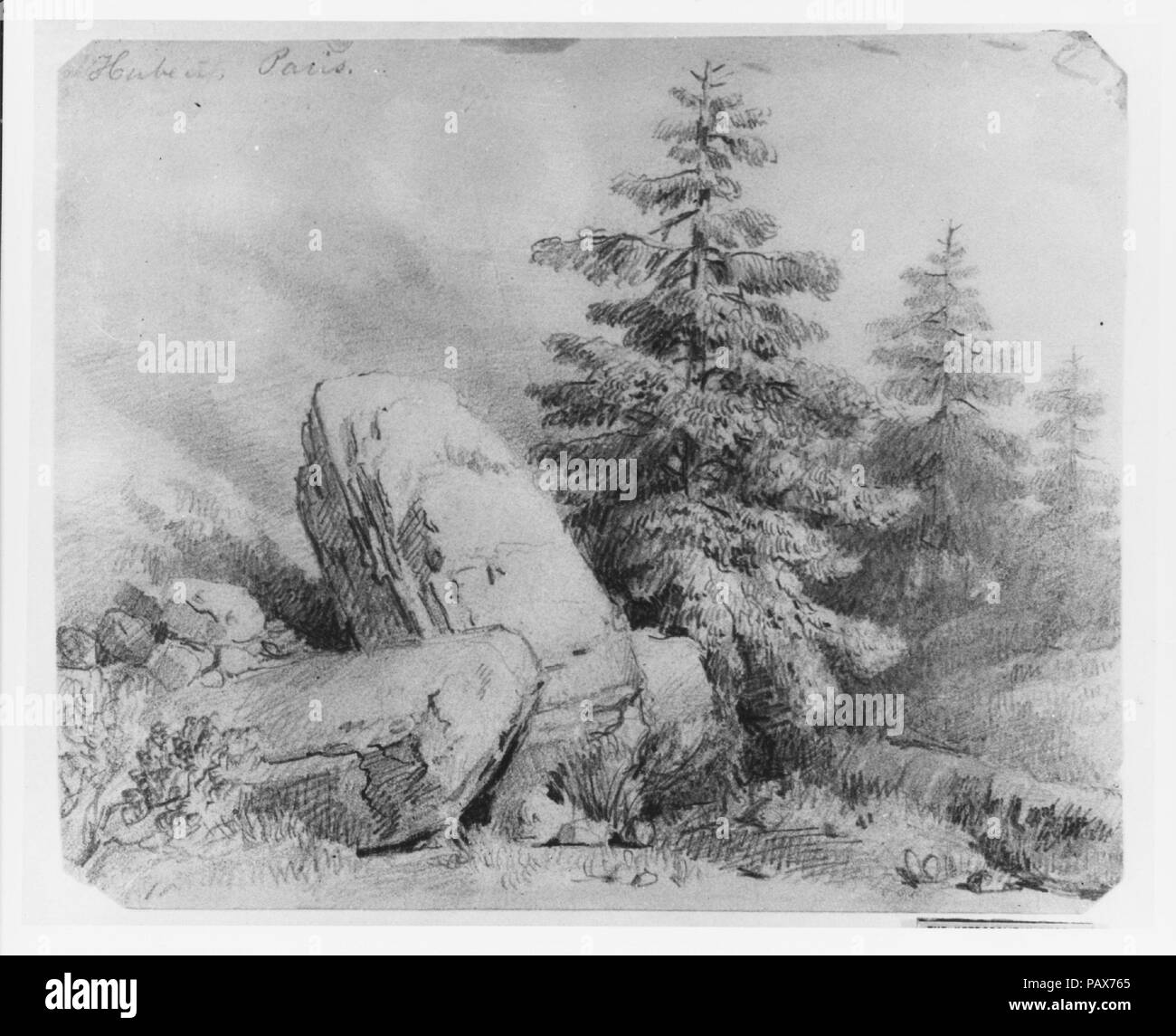 Paesaggio (da McGuire Scrapbook). Artista: Charles Antoine Colomb Hubert (nato Gengembre) (1790-1863). Dimensioni: 5 3/16 x 6 3/8 in. (13,2 x 16,2 cm). Data: 1839. Museo: Metropolitan Museum of Art di New York, Stati Uniti d'America. Foto Stock