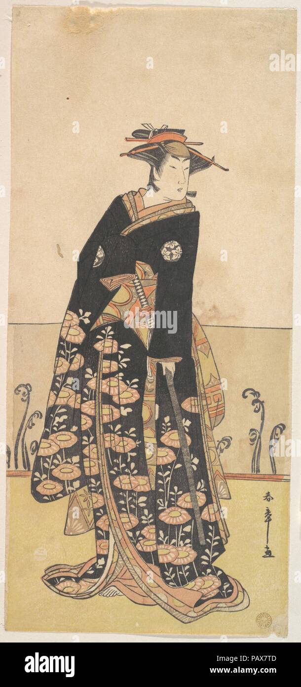 Osagawa Tsuneyo come un alto Donna vestita di un Nero Uchikake. Artista: Katsukawa Shunsho (giapponese, 1726-1792). Cultura: il Giappone. Dimensioni: 12 4/5 x 5 13/16 in. (32,5 x 14,8 cm). Data: 1787 o 1788. Museo: Metropolitan Museum of Art di New York, Stati Uniti d'America. Foto Stock