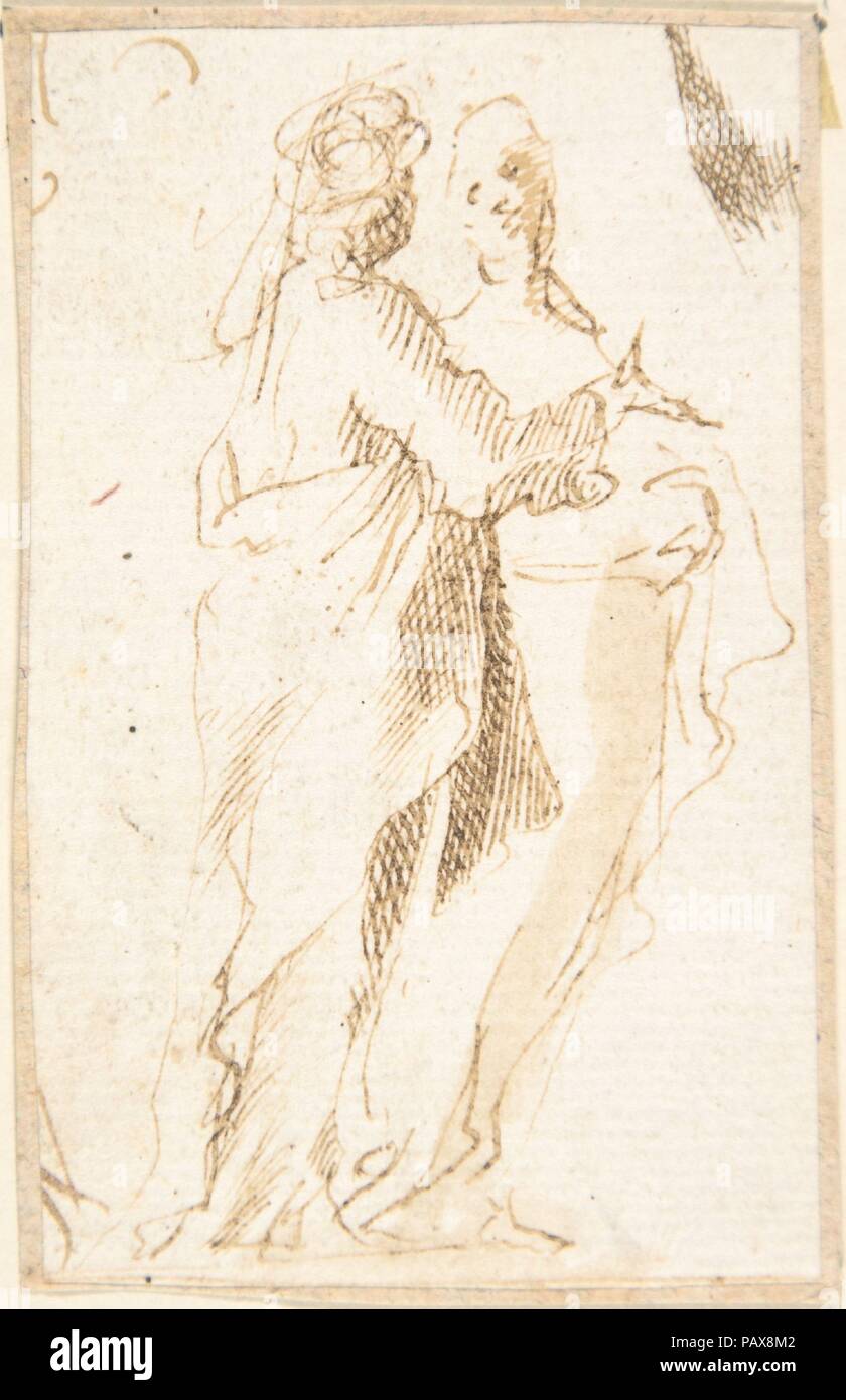 Due figure in piedi. Artista: Anonimo, Spagnolo, scuola di Siviglia, xvii secolo. Dimensioni: 3-7/16 x 2-1/8 in. (8,7 x 5,4 cm). Data: del xvii secolo. Museo: Metropolitan Museum of Art di New York, Stati Uniti d'America. Foto Stock