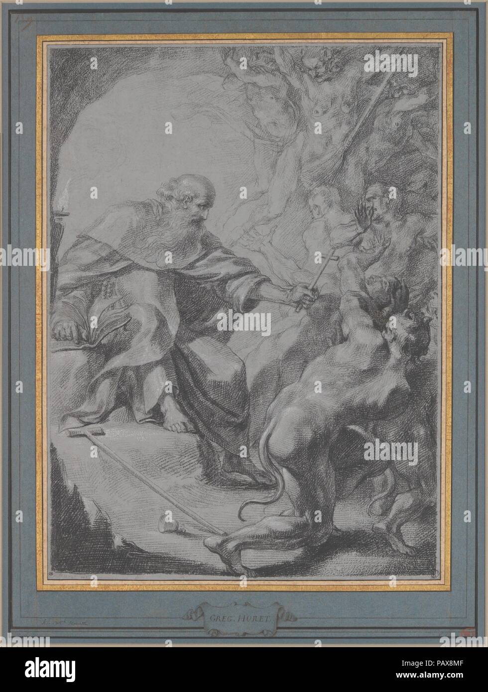 Sant'Antonio d'Egitto scacciare demoni. Artista: Grégoire Huret (francese di Lione Parigi 1606-1670). Dimensioni: 17 3/16 x 12 11/16 in. (43,7 x 32,2 cm). Data: del xvii secolo. Museo: Metropolitan Museum of Art di New York, Stati Uniti d'America. Foto Stock