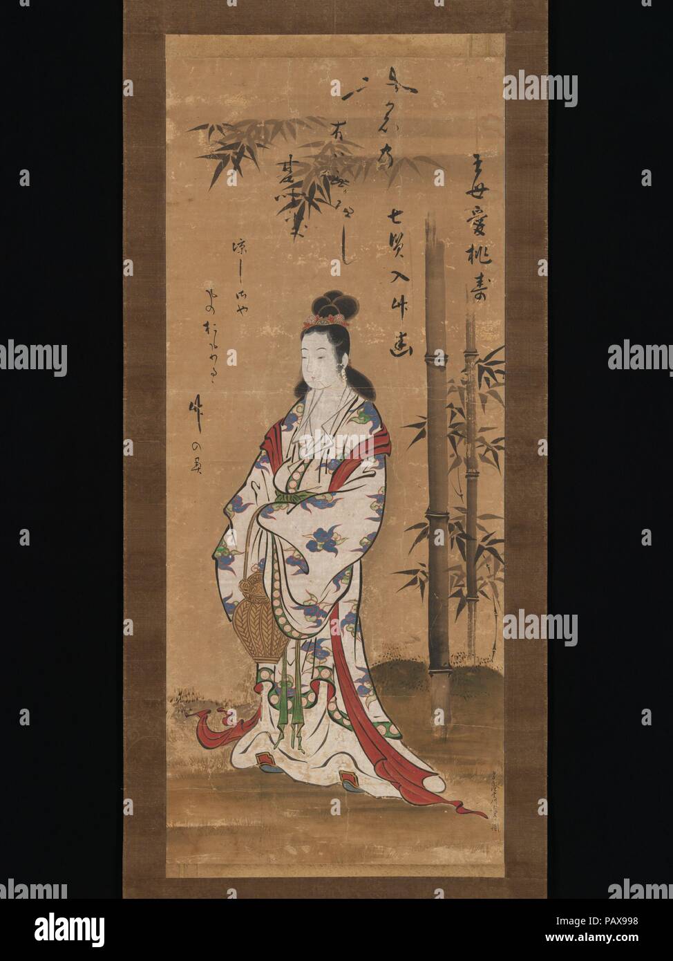 Di Kannon Gyoran. Artista: Miyagawa Choshun (giapponese, 1683-1753). Cultura: il Giappone. Dimensioni: Immagine: 49 3/4 × 20 7/8 in. (126,4 × 53 cm) complessivamente con il montaggio: 86 1/4 × 26 1/8 in. (219 × 66,4 cm) in generale con le manopole: 86 1/4 × 28 5/8 in. (219 × 72,7 cm). Museo: Metropolitan Museum of Art di New York, Stati Uniti d'America. Foto Stock