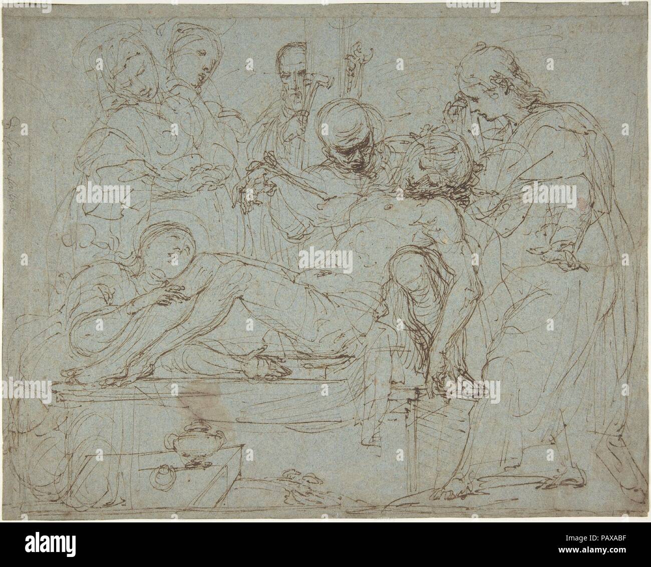 Compianto su Cristo morto ai piedi della Croce (recto); Studi per la sepoltura di Cristo (verso). Artista: Ferraù Fenzoni (Italiano, 1562-1645 faentina Faenza). Dimensioni: 8 3/4 x 11a. (22,3 x 28 cm). Data: 1620-30. Museo: Metropolitan Museum of Art di New York, Stati Uniti d'America. Foto Stock
