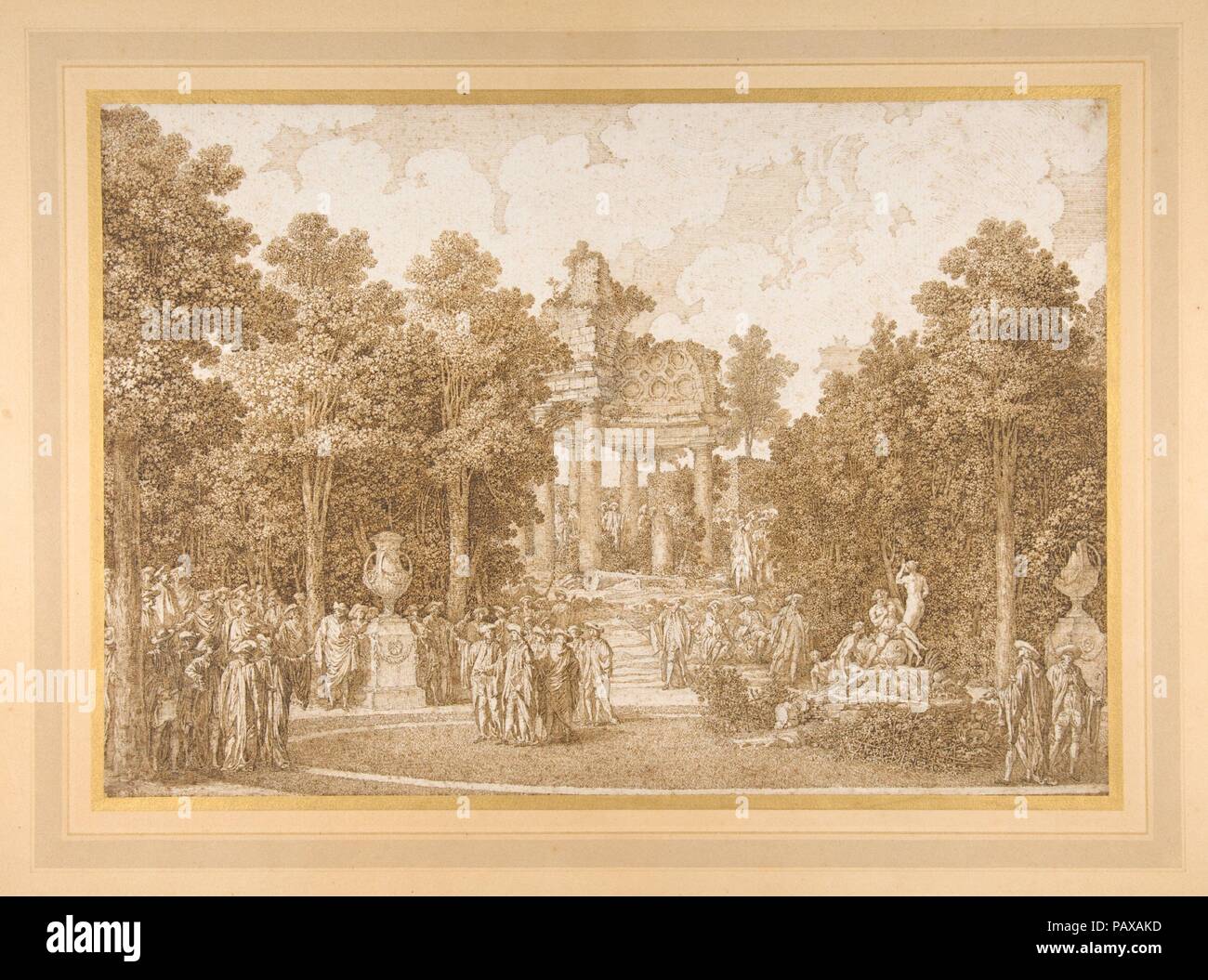 Veduta del Boschetto d'Arcadia dalla parte del Tempio. Artista: Ennemond Alexandre Petitot (francese, Lione 1727-1801 Parma). Dimensioni: foglio: 11 1/4 x 16 3/8 in. (28,6 x 41,6 cm). Data: n.d.. Museo: Metropolitan Museum of Art di New York, Stati Uniti d'America. Foto Stock