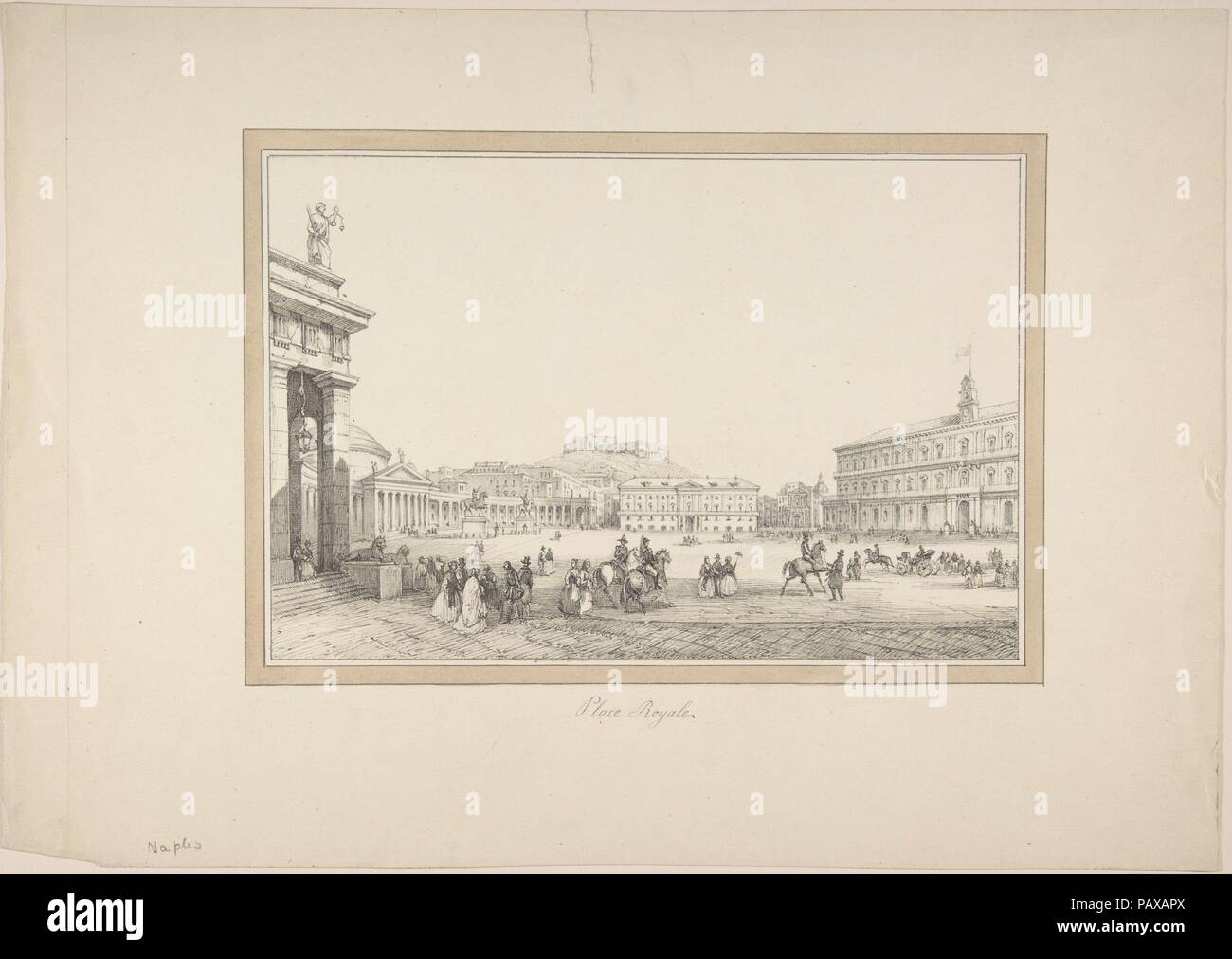 Vista di Napoli: Place Royale. Artista: Anonimo, francese del XIX secolo. Dimensioni: foglio: 10 x 14 1/8 in. (25,4 x 35,9 cm). Data: del XIX secolo. Museo: Metropolitan Museum of Art di New York, Stati Uniti d'America. Foto Stock