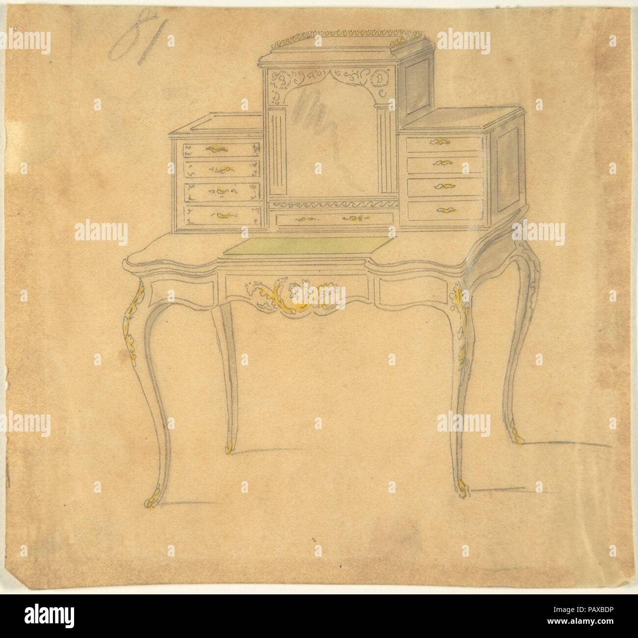 Design per una scrivania. Artista: Anonimo, britannici del XIX secolo. Dimensioni: foglio: 5 5/8 x 6 1/8 in. (14,3 x 15,6 cm). Data: del XIX secolo. Museo: Metropolitan Museum of Art di New York, Stati Uniti d'America. Foto Stock