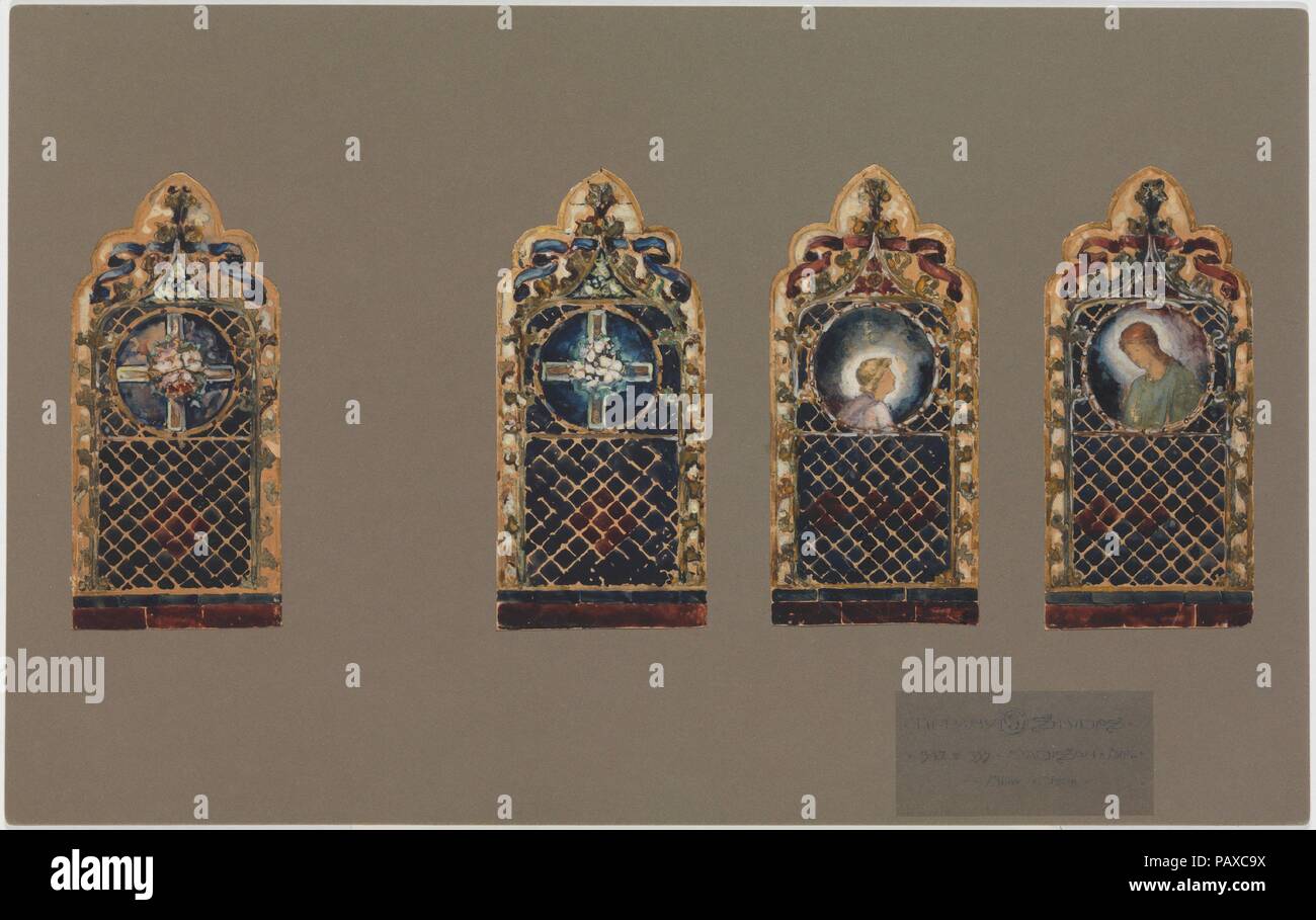 Disegni per windows. Artista: Louis Comfort Tiffany (American, New York 1848-1933 New York). Cultura: American. Dimensioni: complessivo: 12 3/4 x 19 1/4 in. (32,4 x 48,9 cm) Altri (progettazione, ogni finestra): 7 1/8 x 3 1/4 in. (18,1 x 8,3 cm). Autore: Tiffany Studios (1902-32). Data: fine XIX-inizio XX secolo. Museo: Metropolitan Museum of Art di New York, Stati Uniti d'America. Foto Stock
