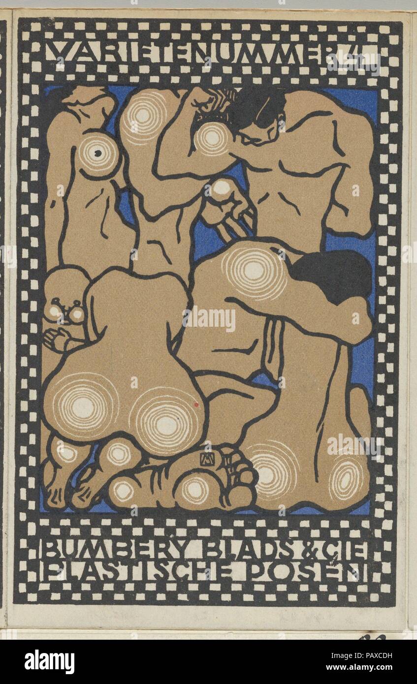 Vaudeville atto 4: Bumbery Blads & Cie, pone in plastica (Varieténummer 4: Bumbery Blads & Cie, Plastiche Posen). Artista: Moniz Jung (austriaco (nato dalla Cecoslovacchia) Moravia Manilowa 1885-1915 (Carpazi)). Dimensioni: foglio: 5 1/2 x 3 9/16 in. (14 x 9 cm). Editore: pubblicato dalla Wiener Werkstätte. Data: 1907. Museo: Metropolitan Museum of Art di New York, Stati Uniti d'America. Foto Stock