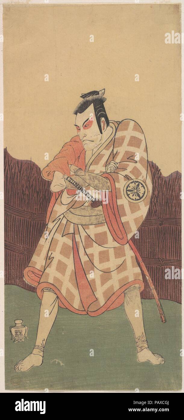 Il terzo Matsumoto Koshiro nel ruolo di Matsuomaru in 'Sugawara'. Artista: Katsukawa Shunsho (giapponese, 1726-1792). Cultura: il Giappone. Dimensioni: 12 1/8 x 5 17/32 in. (30,8 x 14,1 cm). Data: estate 1768. Museo: Metropolitan Museum of Art di New York, Stati Uniti d'America. Foto Stock