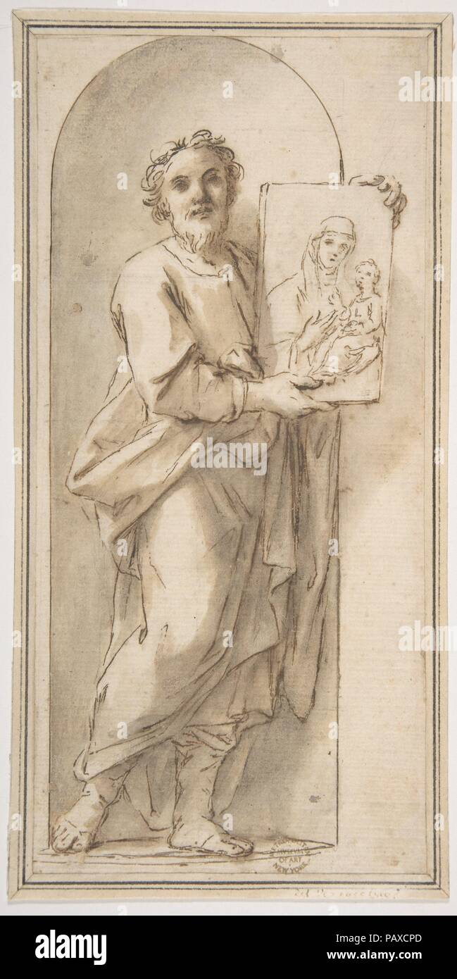 San Luca tenendo un dipinto della Madonna e Bambino. Artista: Marcantonio Franceschini (Italiano, 1648-1729 Bologna Bologna). Dimensioni: 8 15/16 x 4 1/8a. (22,7 x 10,5 cm). Data: 1648-1729. Museo: Metropolitan Museum of Art di New York, Stati Uniti d'America. Foto Stock