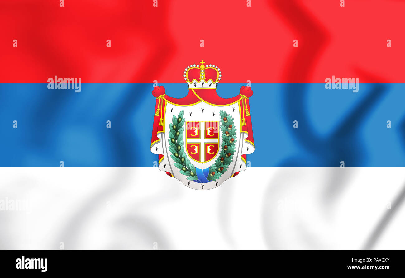 3D Bandiera della Vojvodina con lo stemma. 3D'illustrazione. Foto Stock