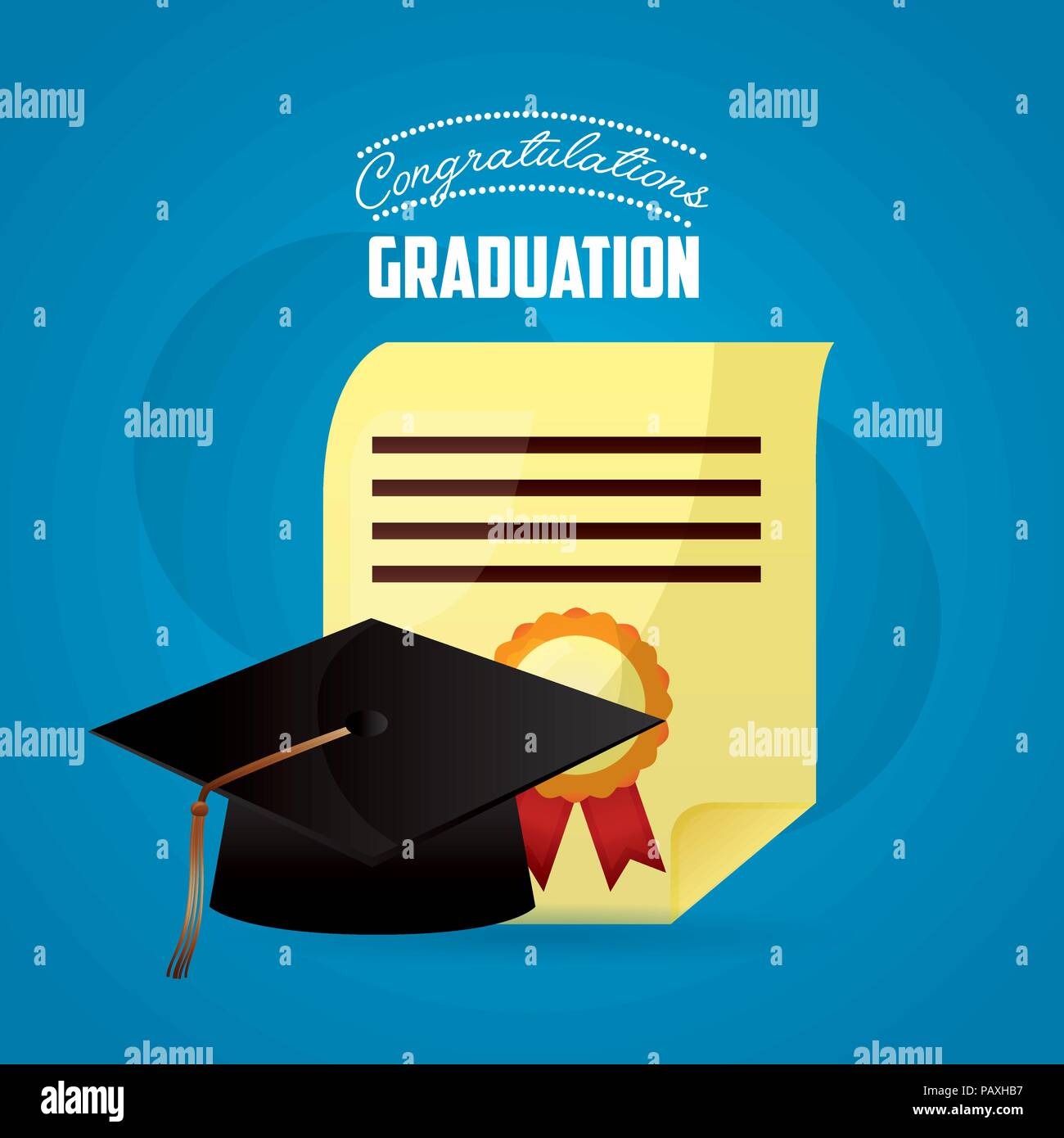 Congratulazioni graduazione hat e certificato onore illustrazione vettoriale Illustrazione Vettoriale