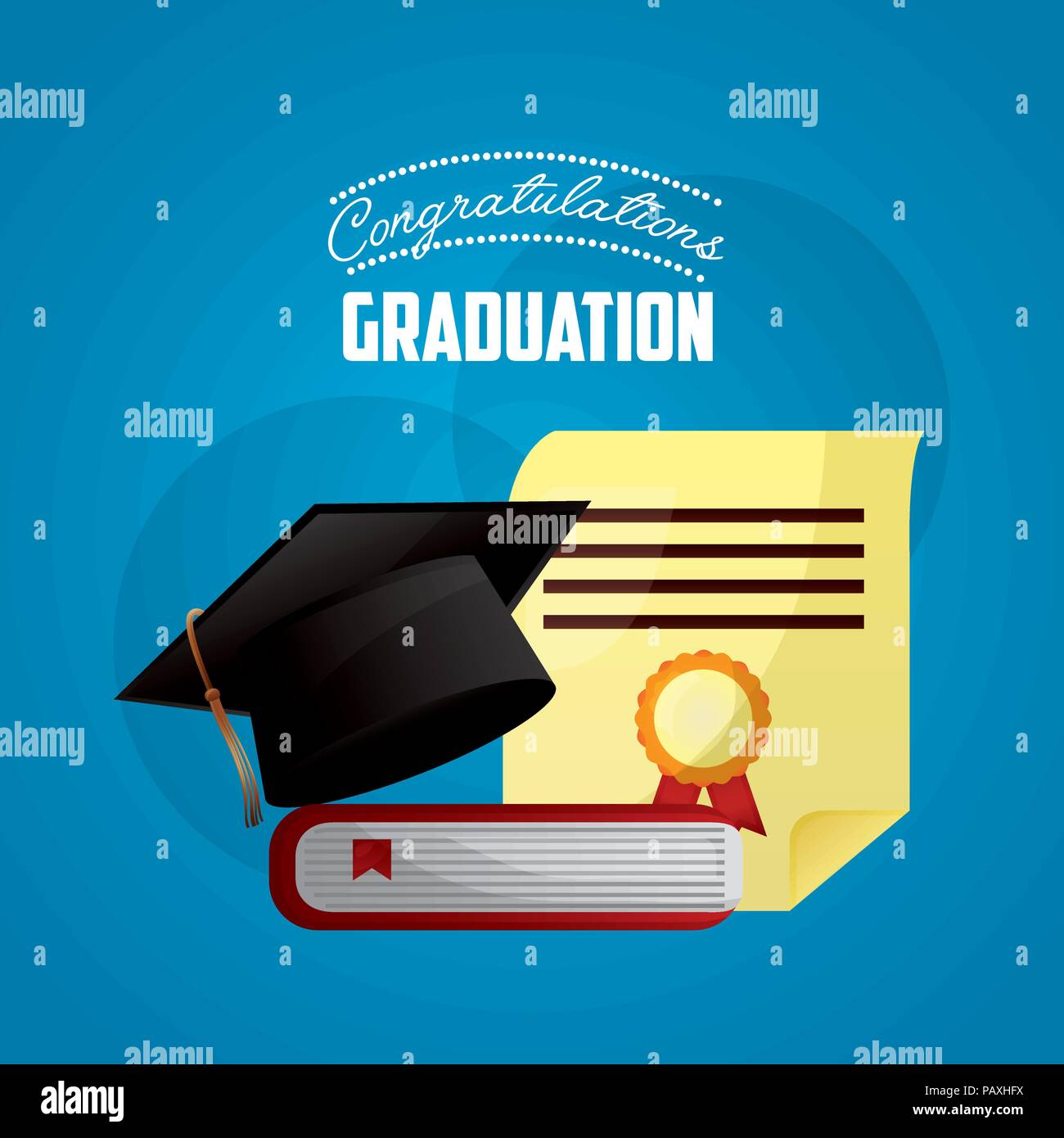 Congratulazioni diploma hat e prenota scheda illustrazione vettoriale Illustrazione Vettoriale