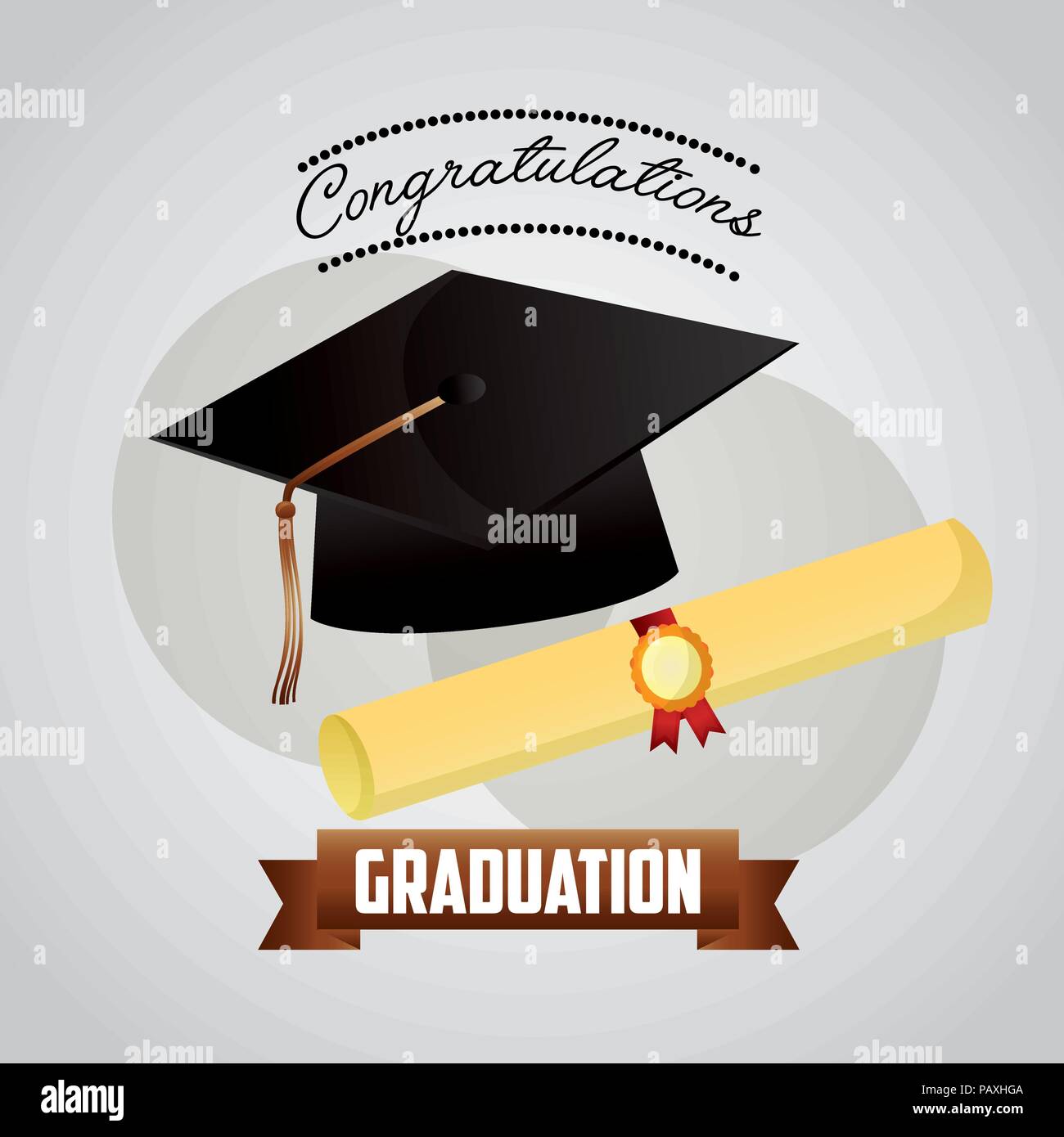 Congratulazioni graduazione hat e certificato di scorrimento illustrazione vettoriale Illustrazione Vettoriale