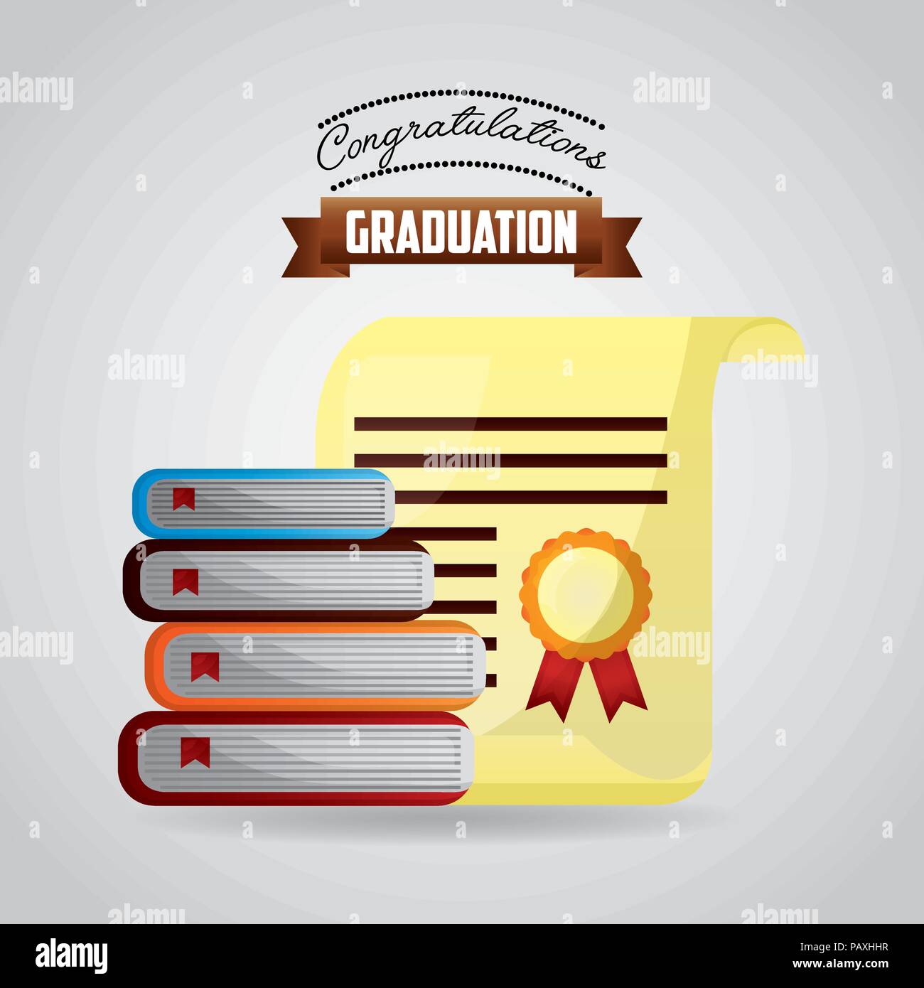Congratulazioni certificato di laurea e libri impilati illustrazione vettoriale Illustrazione Vettoriale