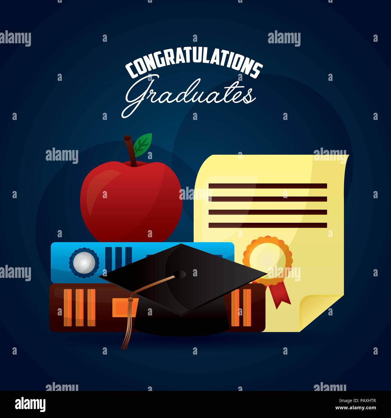 Congratulazioni laurea certificato PAC libri e scuola di apple illustrazione vettoriale Illustrazione Vettoriale