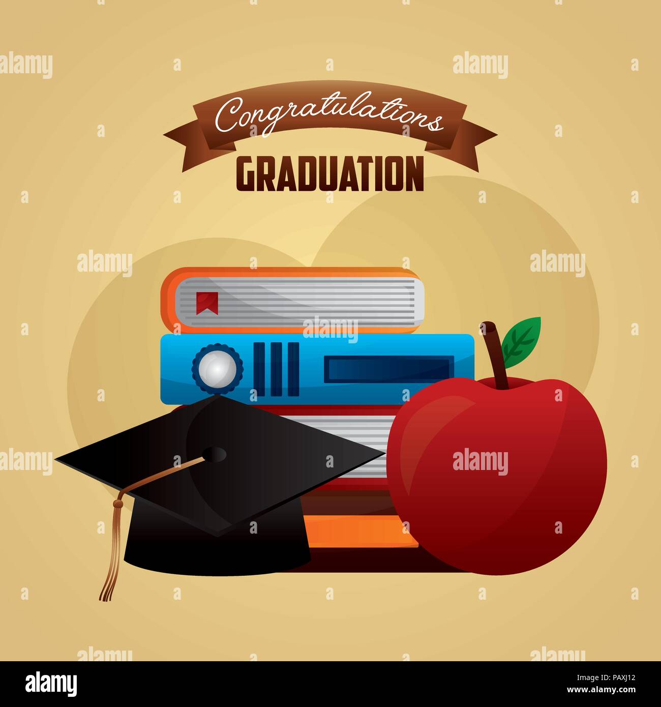 Congratulazioni graduazione hat academy libri e apple illustrazione vettoriale Illustrazione Vettoriale