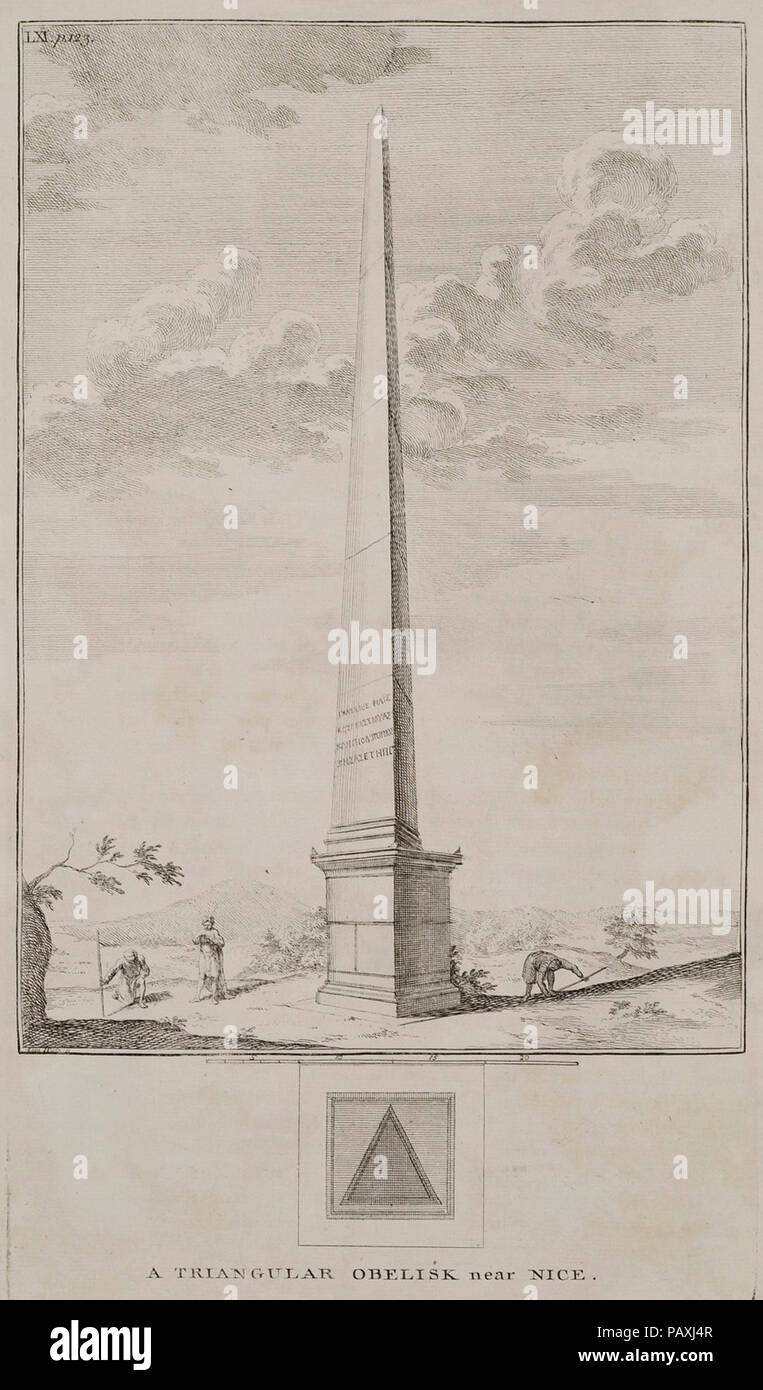 Un obelisco triangolare vicino a Nizza - Richard Pococke - 1745. Foto Stock