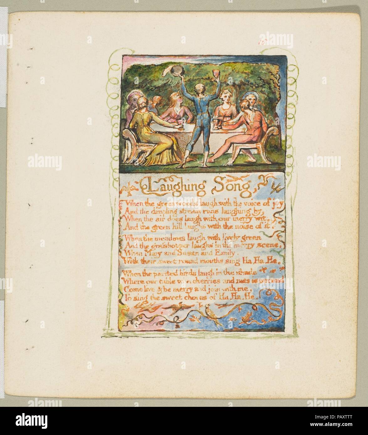 Canti di innocenza e di esperienza: ridere canzone. Artista: William Blake (British, Londra Londra 1757-1827). Dimensioni: foglio: 6 3/16 x 5 9/16 in. (15,7 x 14,1 cm). Data: ca. 1825. Museo: Metropolitan Museum of Art di New York, Stati Uniti d'America. Foto Stock