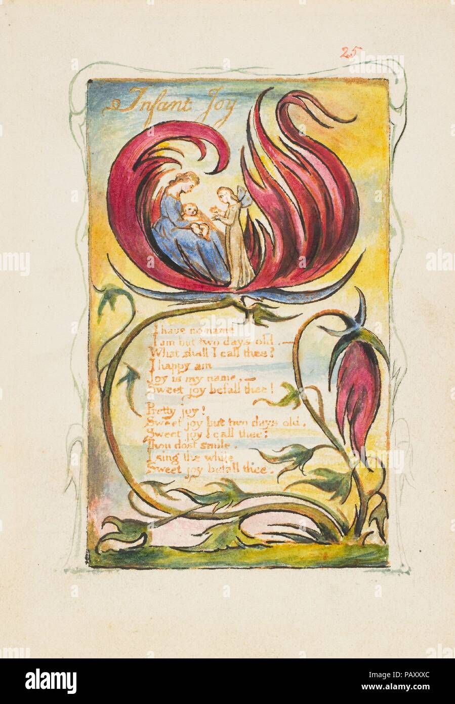 Canti di innocenza e di esperienza: gioia infantile. Artista: William Blake (British, Londra Londra 1757-1827). Dimensioni: foglio: 6 3/16 x 5 9/16 in. (15,7 x 14,1 cm). Data: ca. 1825. Museo: Metropolitan Museum of Art di New York, Stati Uniti d'America. Foto Stock