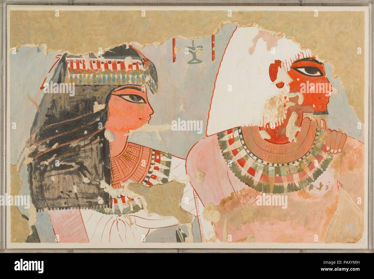 Qenamun e sua moglie, tomba di Qenamun. Artista: Charles K. Wilkinson. Dimensioni: Facsimile: H. 36 × W. 54 cm (14 3/16 × 21 1/4 in.); scala 1:1; incorniciato: H. 39,2 × larg. 57,8 cm (15 7/16 × 22 3/4 in.). Dynasty: Dynasty 18. Regno: regno di Amenofi III. Data: ca. 1479-1400 A.C. Museo: Metropolitan Museum of Art di New York, Stati Uniti d'America. Foto Stock