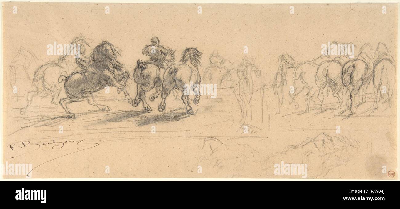 Foglio di studi per 'La fiera dei cavalli". Artista: Marie-Rosalie Bonheur (francese, Bordeaux 1822-1899 Melun). Dimensioni: foglio: 7 1/4 x 16 3/16 in. (18,4 x 41,1 cm). Data: 1840-99. Museo: Metropolitan Museum of Art di New York, Stati Uniti d'America. Foto Stock