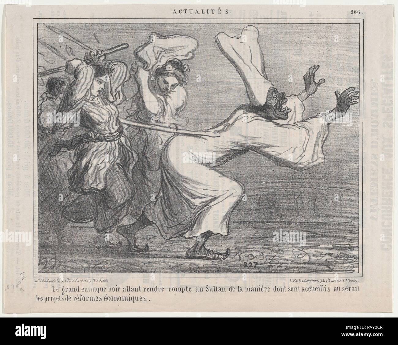 Le Grand noir eunuque allant rendre compte au Sultan..., da Actualités, pubblicato in Le Charivari, Settembre 18, 1858. Artista: Honoré Daumier (francese, Marsiglia 1808-1879 Valmondois). Dimensioni: foglio: 9 7/8 × 12 7/16 in. (25,1 × 31,6 cm) Immagine: 8 1/16 × 10 1/4 in. (20,4 × 26,1 cm). Stampante: Destouches (Parigi). Editore: Aaron Martinet (Francese, 1762-1841). Serie/Portfolio: Actualitès. Data: 18 settembre 1858. Museo: Metropolitan Museum of Art di New York, Stati Uniti d'America. Foto Stock