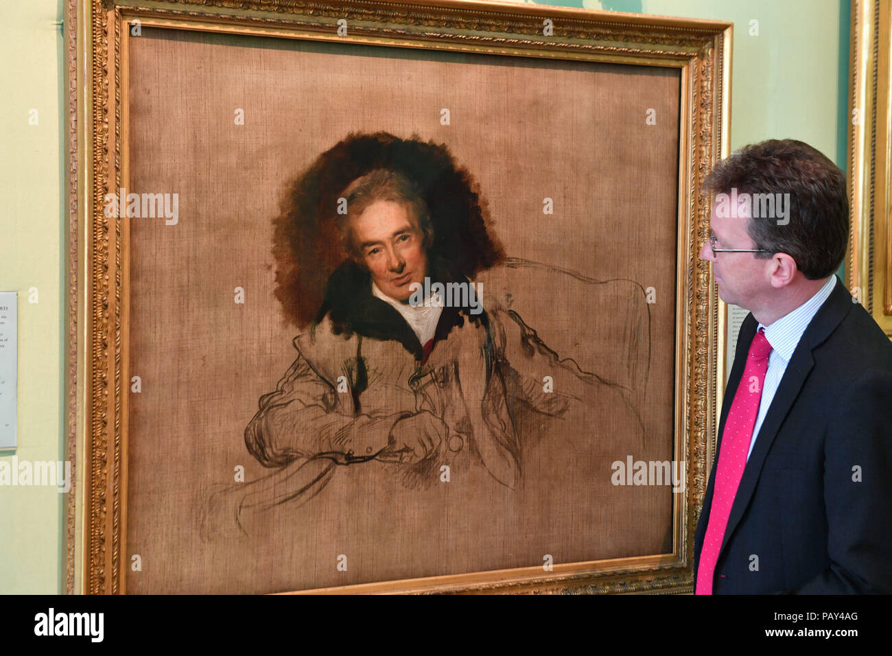 Il segretario alla cultura Jeremy Wright durante il lancio del nuovo progetto "Coming Home" alla National Portrait Gallery di Londra, che vedrà il ritratto di Sir Thomas Lawrence di William Wilberforce, attivista antislavery, esposto per la prima volta nella sua città natale di Hull. Foto Stock