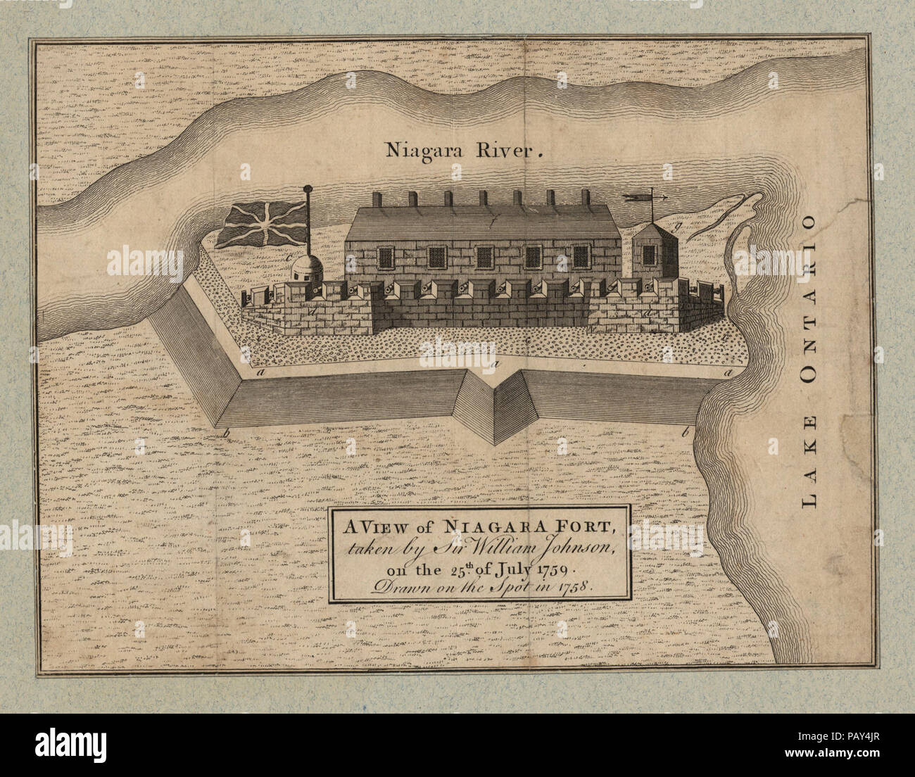 Una vista di Niagara Fort, presi da Sir William Johnson, il 25 luglio 1759, disegnato in loco nel 1758 Foto Stock