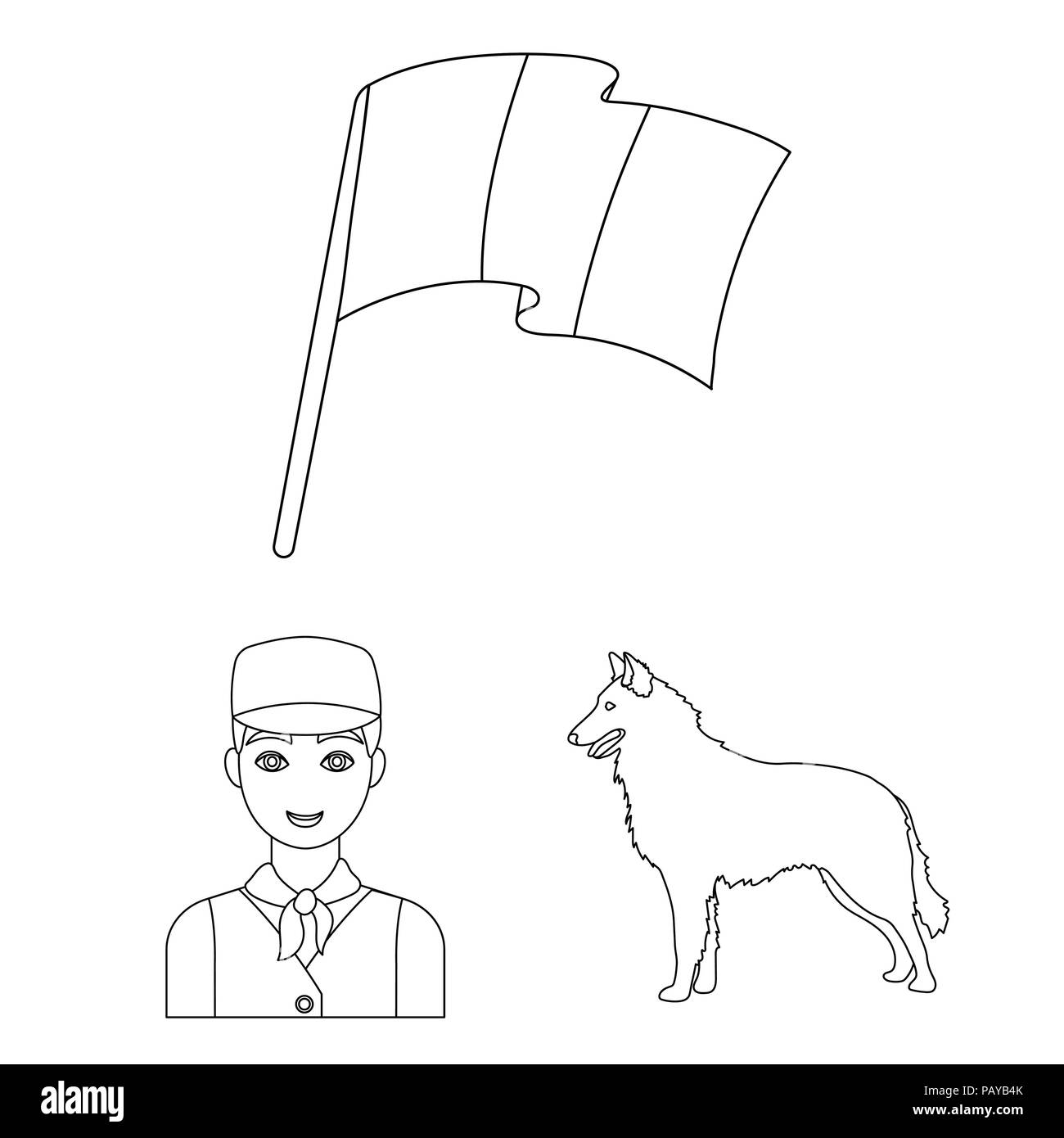 Paese Belgio delineare le icone nella raccolta di set per design.Travel e attrazioni Belgio simbolo vettore illustrazione stock. Illustrazione Vettoriale