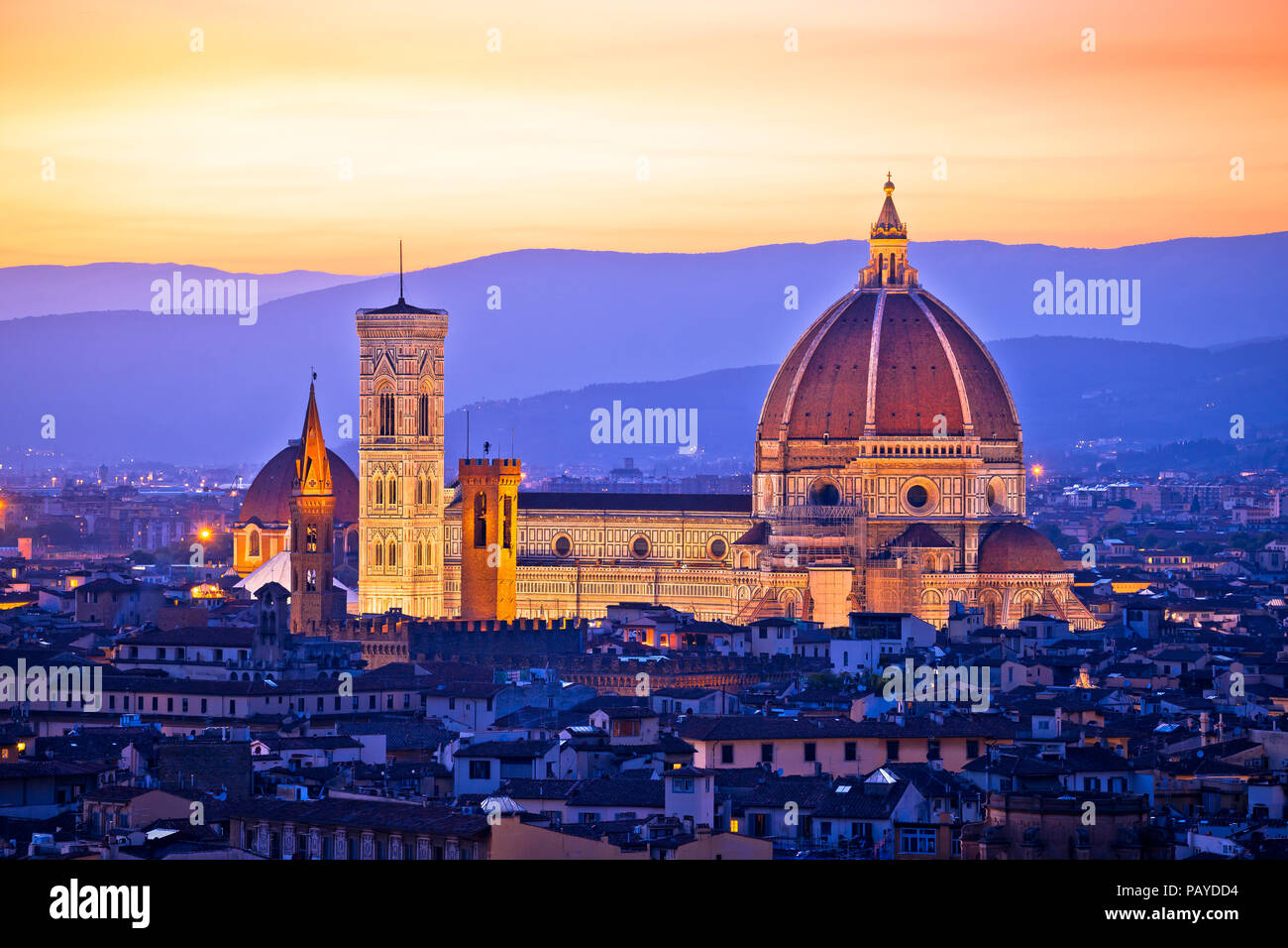 Firenze Duomo antenna vista al tramonto, Regione Toscana Italia Foto Stock