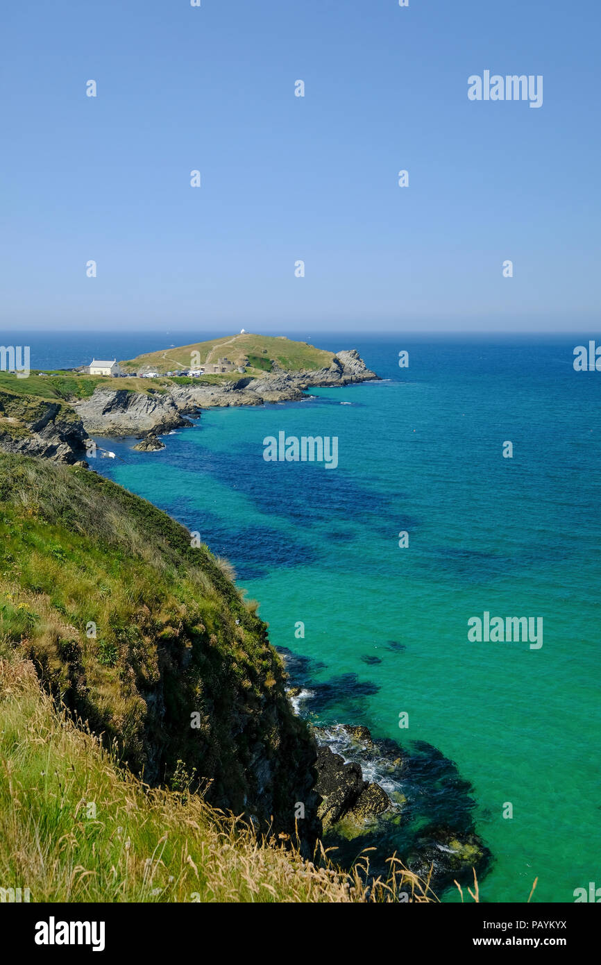 Il litorale della Cornovaglia a Newquay ha una vista spettacolare dal SOUTH WEST COAST PATH Foto Stock