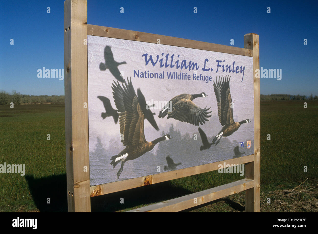 Rifugio entrata SEGNO, William Finley National Wildlife Refuge, Oregon Foto Stock