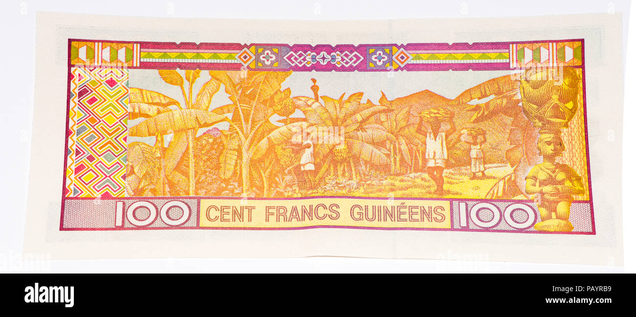 100 West African franchi nota banca di Guine Bissau. Frans è la moneta nazionale di Guine Bissau Foto Stock