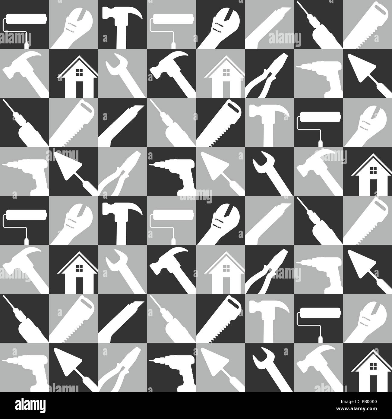 Stock illustrazione vettoriale set di riparazione della casa icone strumenti. edifici di costruzione utensili per background. in bianco e nero a colori , design piatto Illustrazione Vettoriale