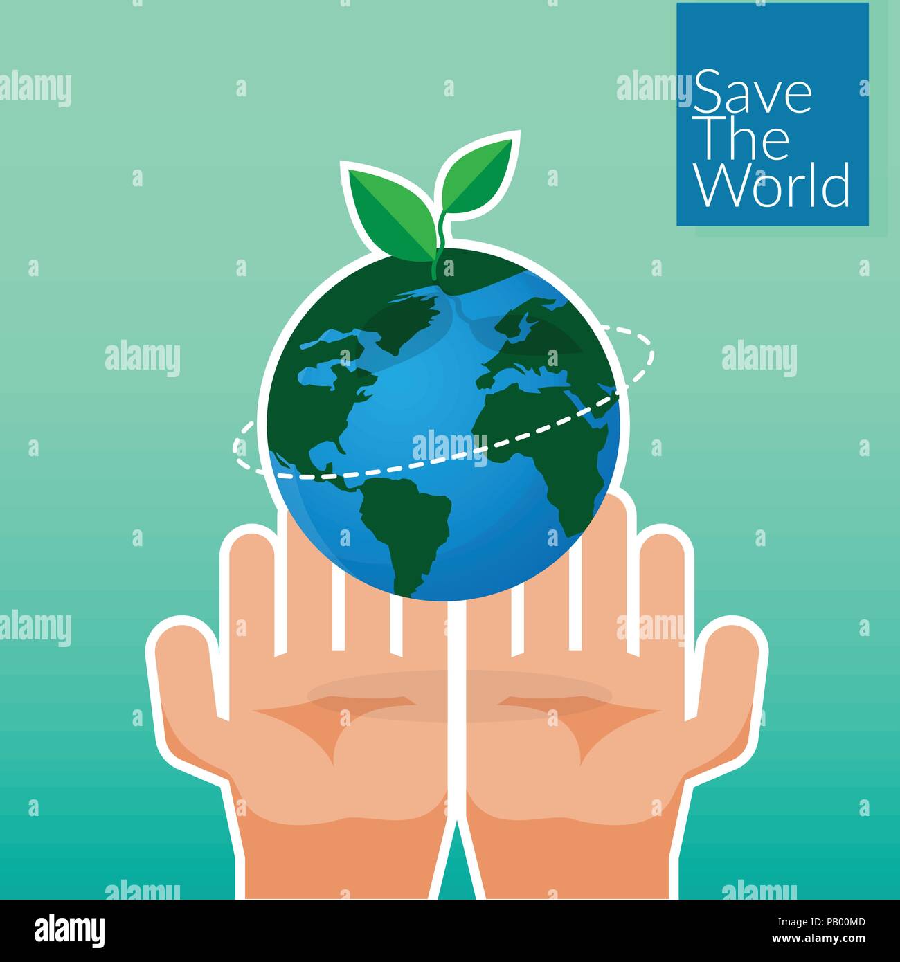 Le mani umane tenendo la terra, salvare il concetto del mondo. persone di mani di volontariato piantagione Green Globe e albero per salvare ambiente la conservazione della natura un Illustrazione Vettoriale