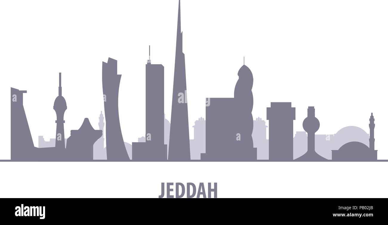 Jeddah skyline della città - Jiddah monumenti e paesaggio Illustrazione Vettoriale
