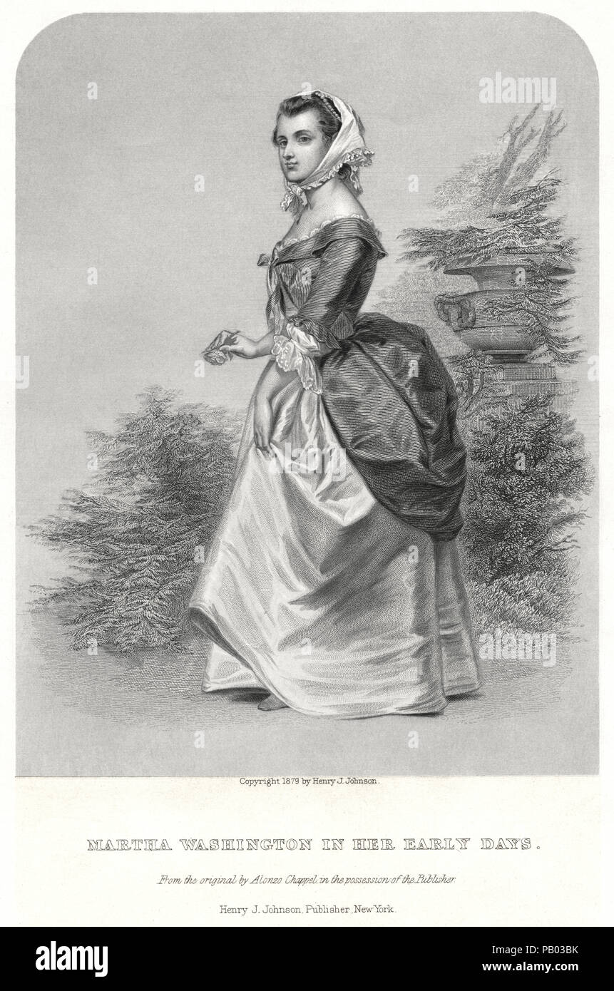 Martha Washington nei suoi primi giorni, incisione dal dipinto originale di Alonzo Chappel, 1879 Foto Stock
