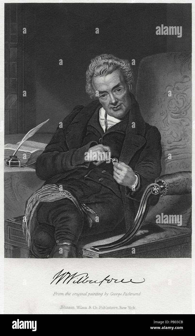William Wilberforce (1759-1823), uomo politico inglese e leader del movimento per fermare il commercio di schiavi, Incisione dall'originale verticale da George Richmond, 1879 Foto Stock