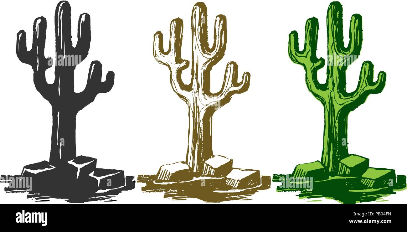 Carnegiea set. Giant caguaro cactus Illustrazione Vettoriale