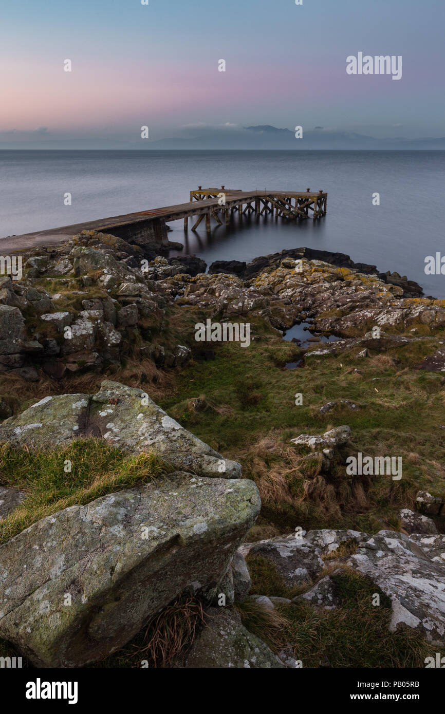 Portencross pier sunrise, Ayrshire Foto Stock