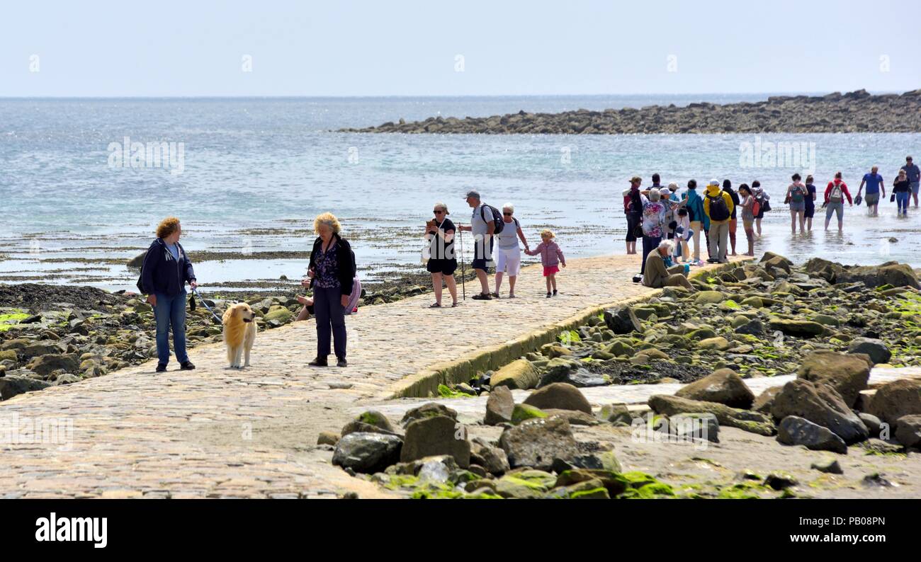 St Michael's Mount Causeway,St Michael's Mount,Karrek Loos yn Koos,Marazion,Cornwall,l'Inghilterra,uk Foto Stock