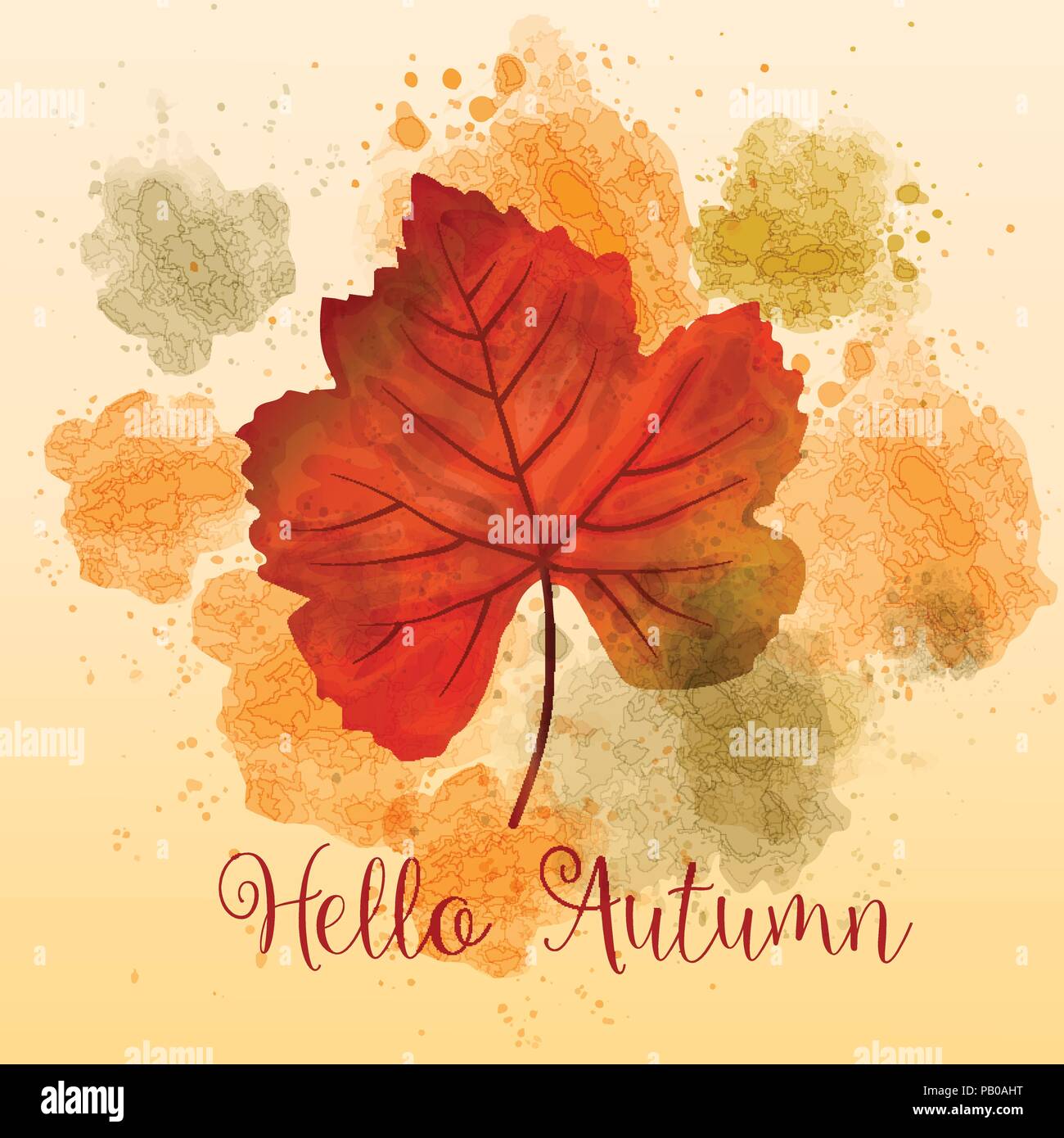 Ciao " Autunno' autunno sfondo ad acquerello con bellissima foglia. Vettore  Immagine e Vettoriale - Alamy