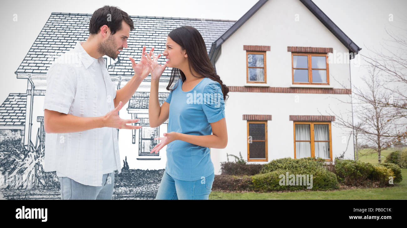 Immagine composita di bruna arrabbiato grida al ragazzo Foto Stock