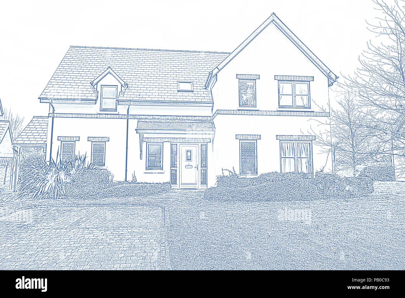 Bella casa con il blu e il bianco del filtro Foto Stock
