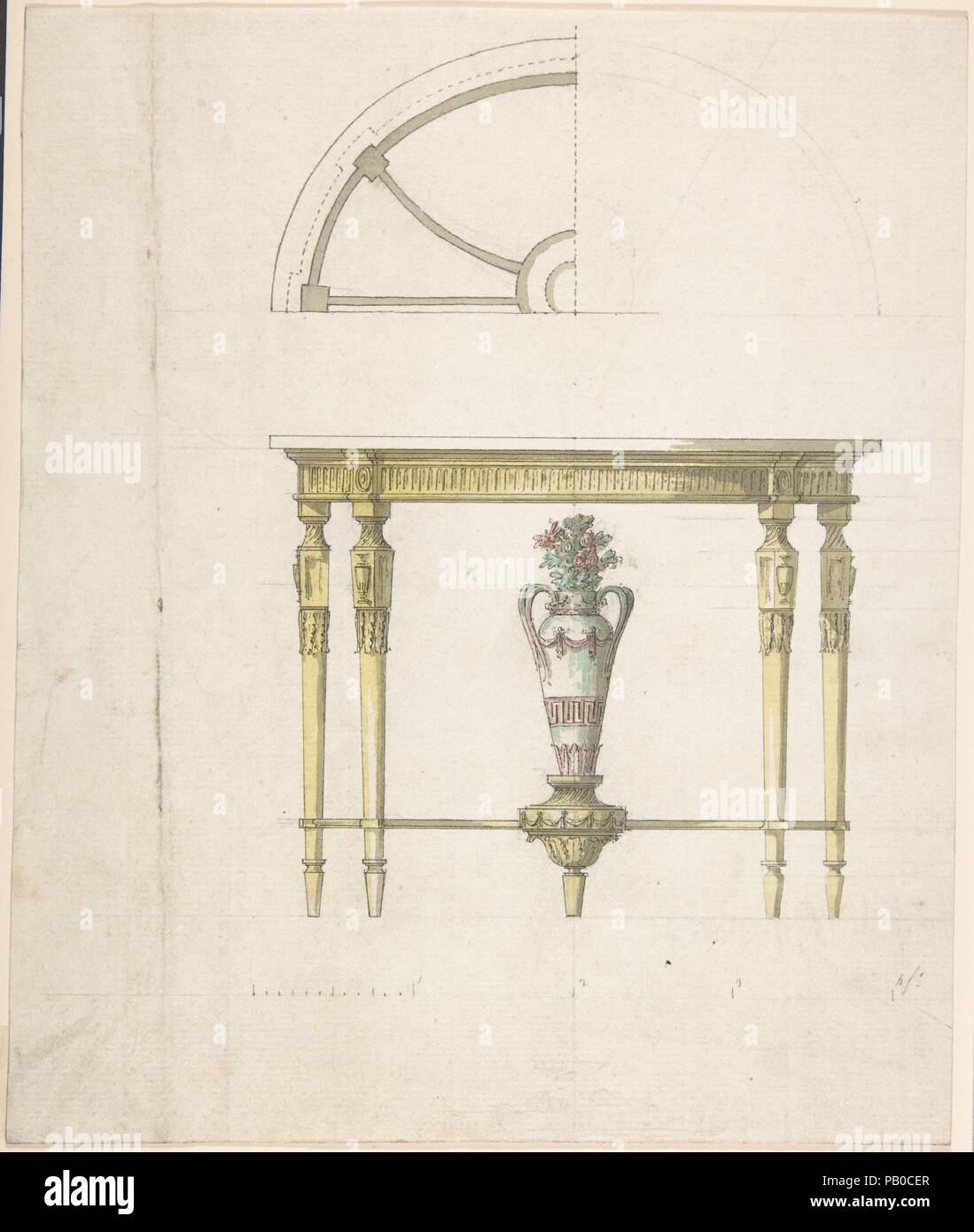 Design per un tavolo console. Artista: Stile di Robert Adam (British, Kirkcaldy, Scozia Londra 1728-1792); stile di James Adam (British, Edimburgo, Scozia Londra 1732-1794). Dimensioni: foglio: 10 3/4 x 8 7/8 in. (27,3 x 22,5 cm). Data: seconda metà del XVIII secolo. Museo: Metropolitan Museum of Art di New York, Stati Uniti d'America. Foto Stock